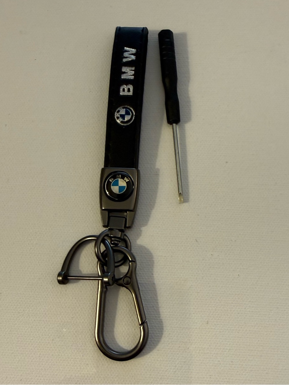BMW Key Fob Keychain in Black Leather with Logo NWT